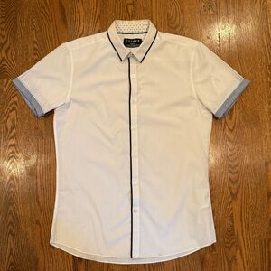 Topman White Border Accent Short Sleeve Button Down Shirt